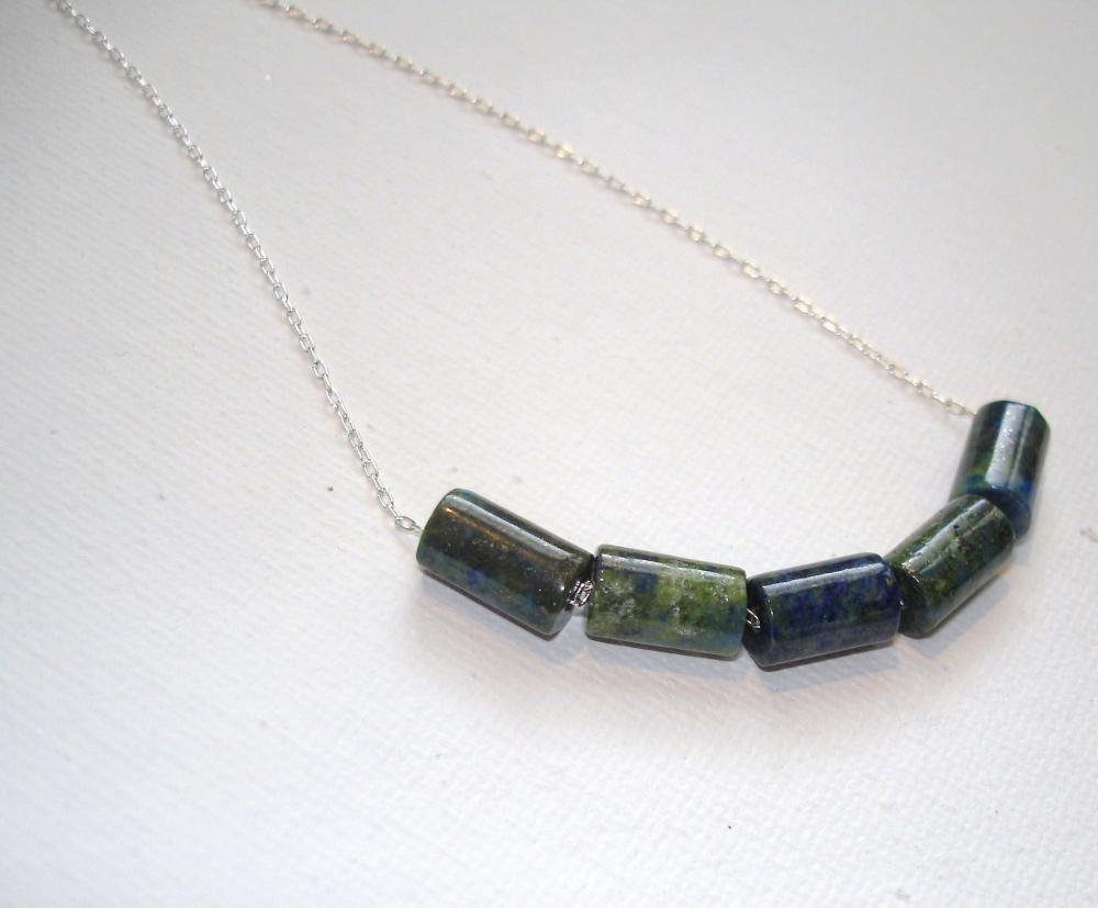 Sterling Silver & Blue-Green Stones Necklace